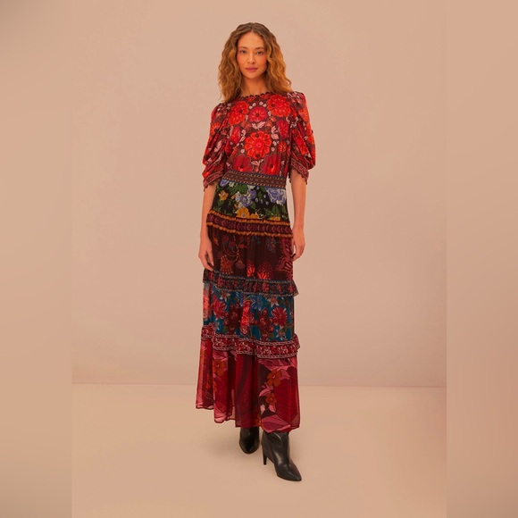 FARM Rio Dresses & Skirts - Farm Rio Floral Mix Ruffle Maxi Skirt